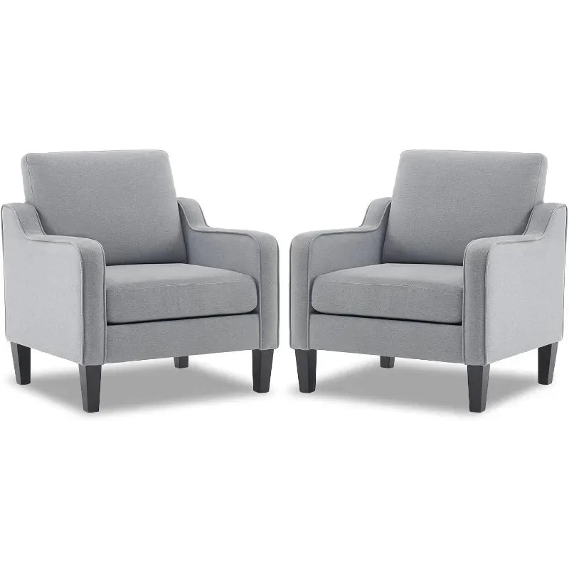 Modern Accent Chairs Set of 2,Comfy Grey Armchair for Bedroom,Living Room Upholstered Sofa Chair Reading Chair for Small Spaces