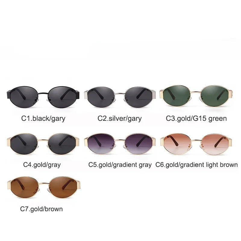 2024 Sunglasses for Women Retro Metal Oval Men Luxury Brand Designer Trendy Punk Round Sun Glasses Female UV400