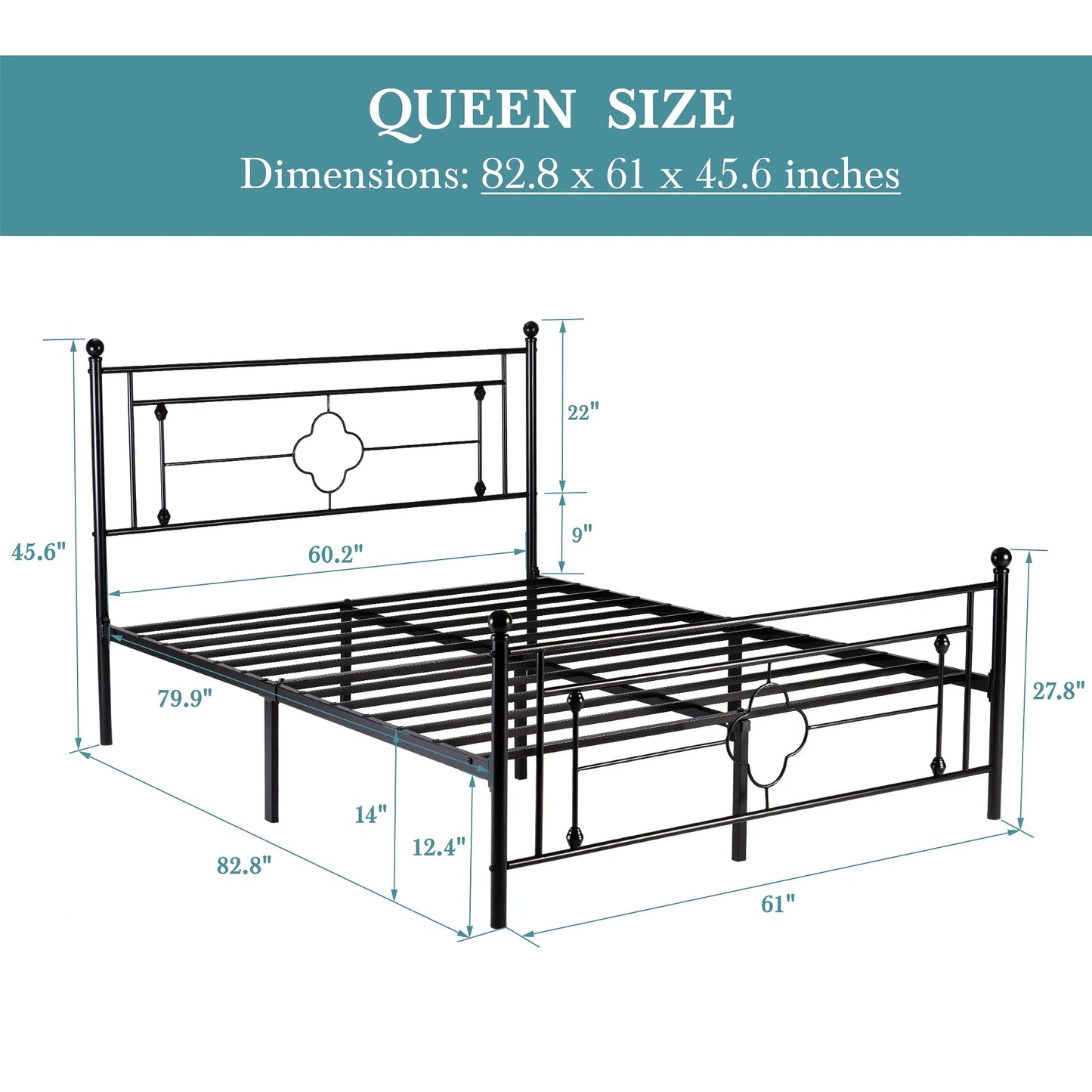 HOOMIC 14 Inch Metal Platform Bed Frame, Vintage Victorian Style, Wrought Iron Headboard and Footboard