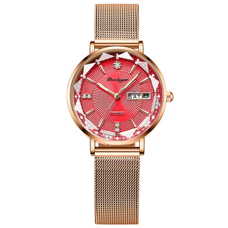 POEDAGAR New Arrival Women Brand Watch Fashion Diamond Dial Luxury Luminous Stainless Steel Ladies Quartz Watches Rose Gold 2023