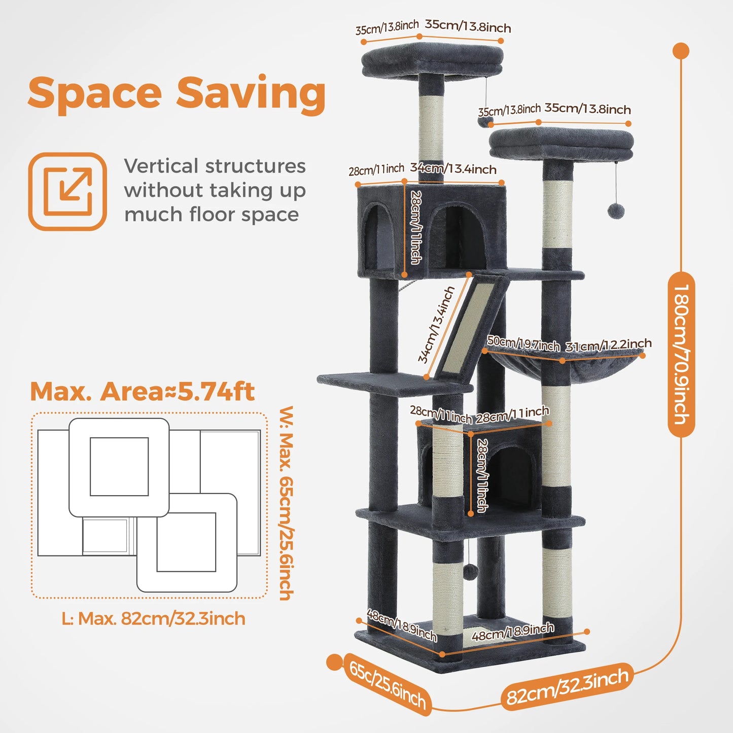 Tall Cat Tree Large Cat Tower for Indoor Cats Multi-Level Plush Cat Condo with Scratching Posts Scratching Boards Perches Caves