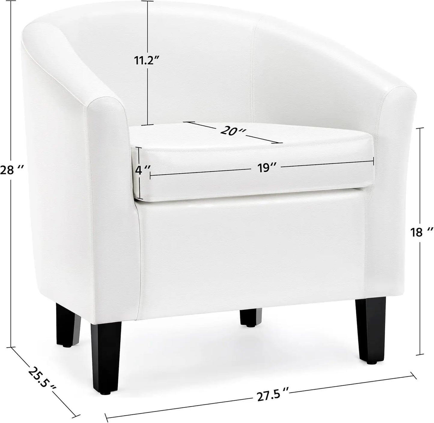 White Leather Chair, Faux Leather Accent Chair, Modern Barrel Chair Comfy Club Chair with Soft Padded and Solid Legs f