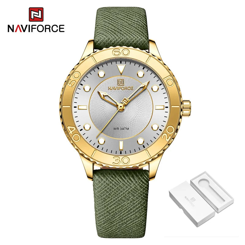 2022 New Women Luxury Quartz Watch NAVIFORCE Ladies Fashion Casual Simple Wristwatch Luminous Pointer Leather Wristband Clock