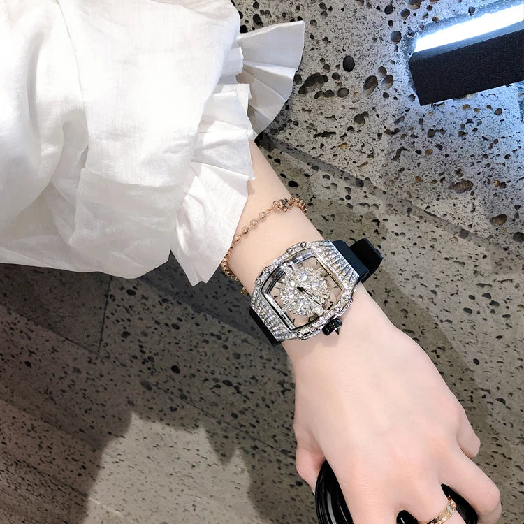 2023 Luxury Brand Women Watches Full Diamond Dress Ladies Japan Quartz Movement Women's Wristwatch Skeleton Transparent Watch