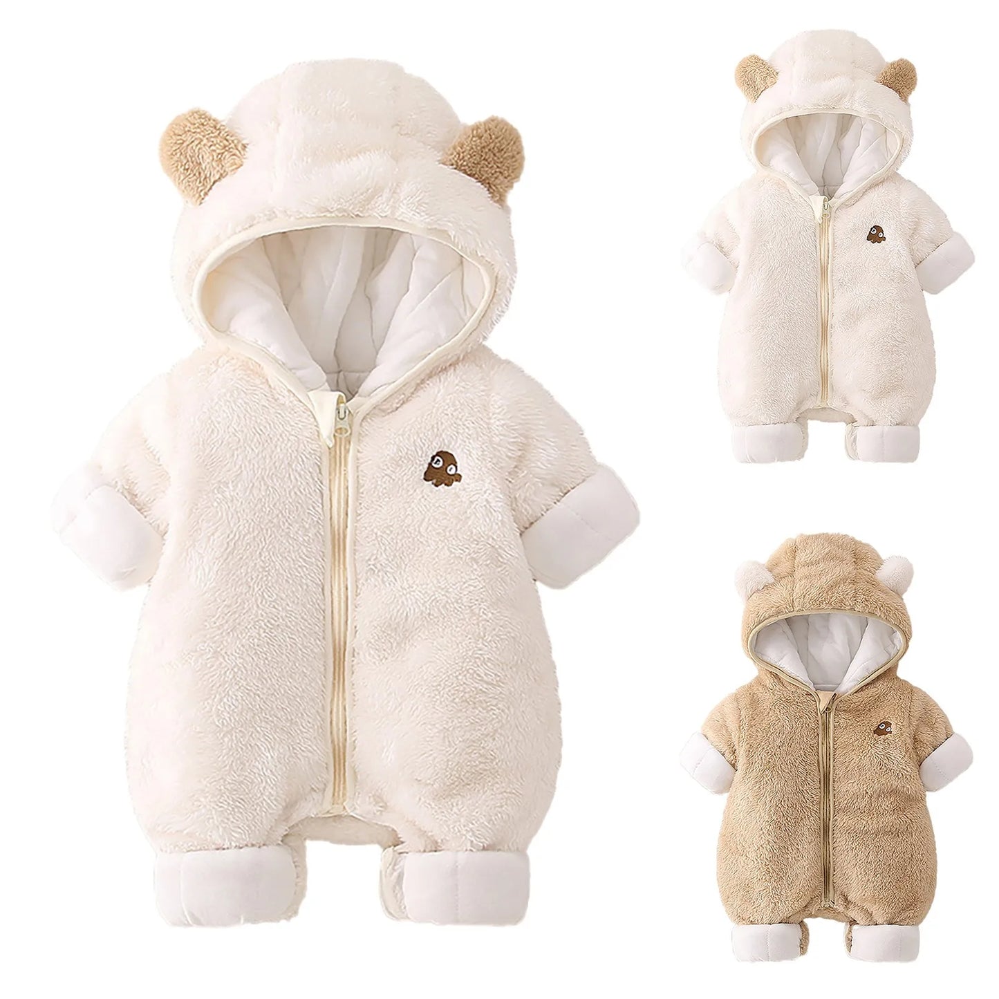 Winter NewBorn Hooded Clothes New Style Baby Boys Girls Thicken Romper Solid Color Plush Cute Overall Jumpsuit For Kids Clothing