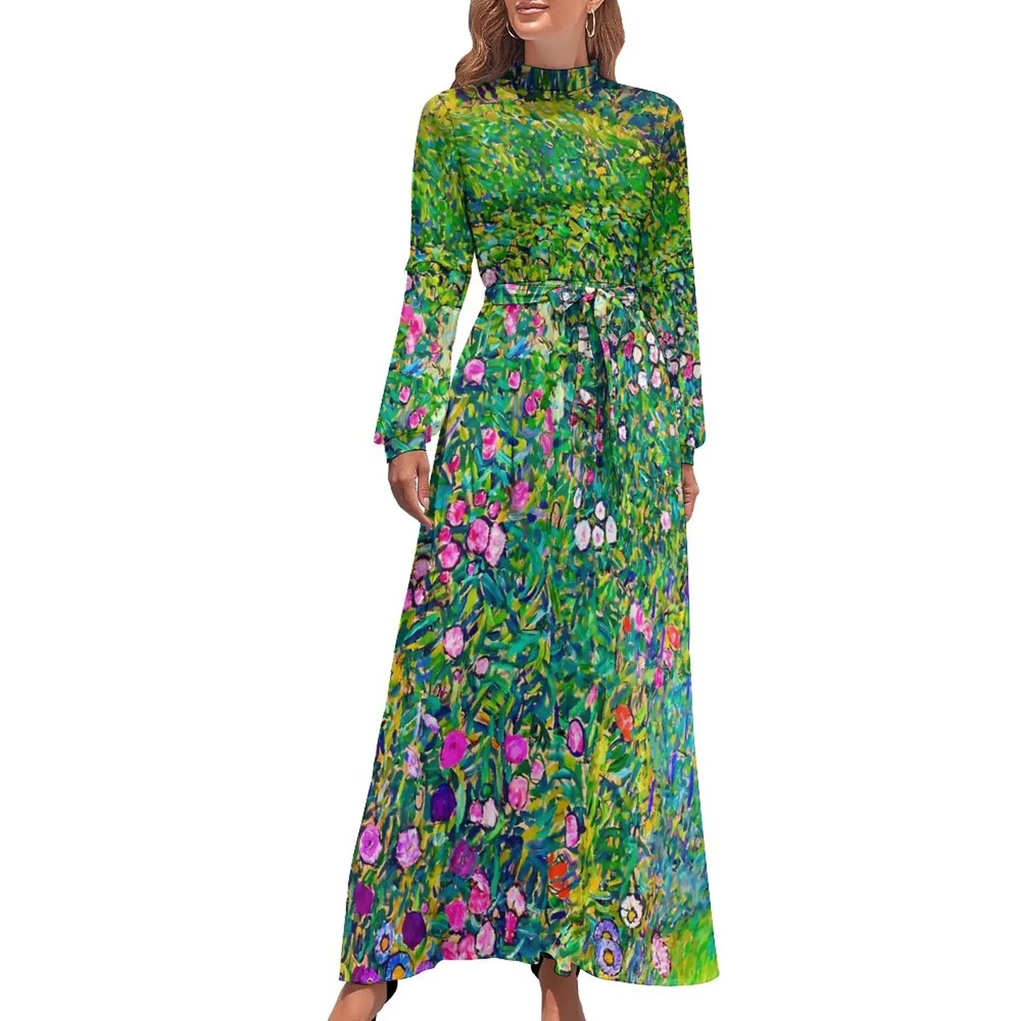 Klimt Art Dress High Neck Adele Gallery Custom Bohemia Dresses Long Sleeve Street Fashion Long Maxi Dress Cute Vestido