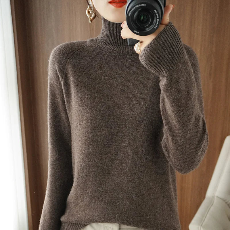 Fashion Basic Autumn Winter  Merino Wool Sweater Mock Neck Cashmere Pullover  Solid Color Soft Long Sleeve Clothing Tops