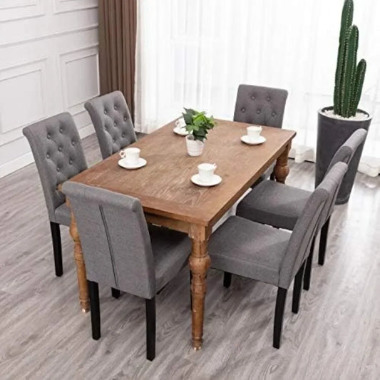 Set of 6 Chairs Upholstered Fabric Dining Chairs with Button-Tufted Details (Gray) dinning table chairs furniture