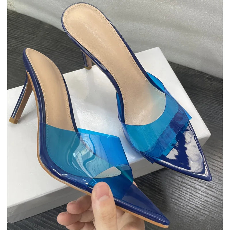 New Summer Women's High-heeled Sandals Simple Transparent High-heeled Slippers Stiletto Pointed Open-toed Slippers Mules