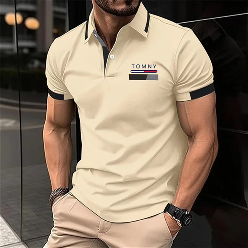 Summer Striped Print Golf T-shirt Men's Fashion Lapel Button Polo Shirt Hip-Hop Street Polos y2k Clothing Hot Sale