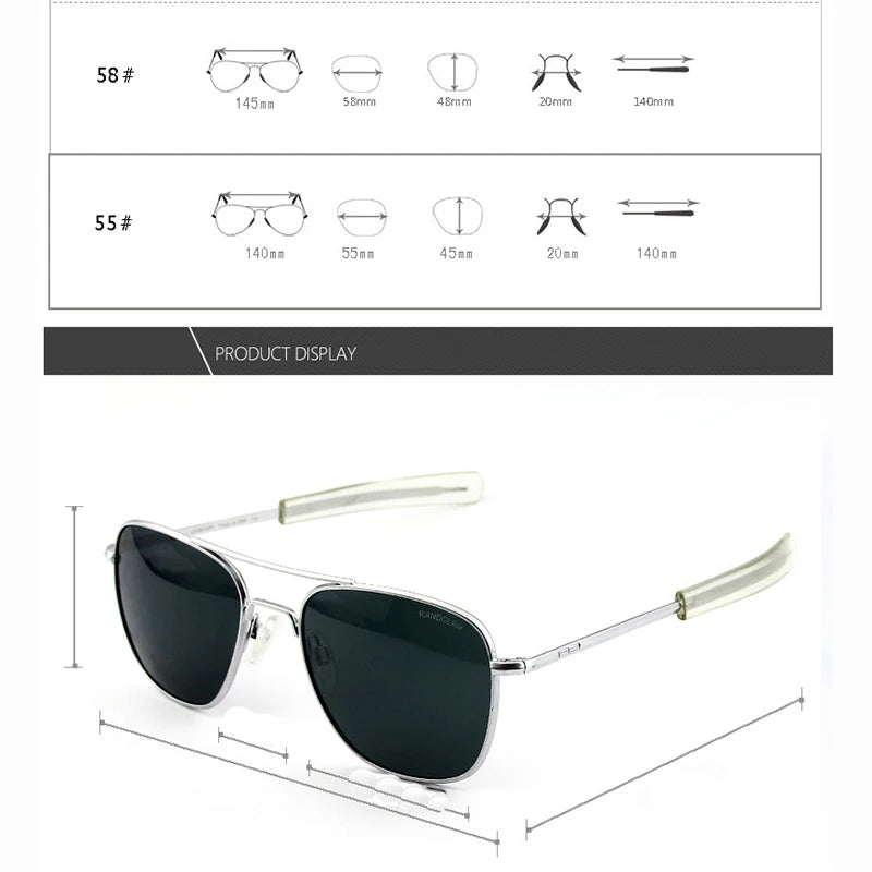 Pilot RE Randolph Sunglasses Men Top Quality Sun Glasses For Male American Army Military Glass Lens AO Lens Oculos