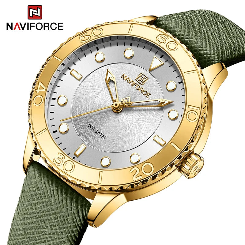 2022 New Women Luxury Quartz Watch NAVIFORCE Ladies Fashion Casual Simple Wristwatch Luminous Pointer Leather Wristband Clock