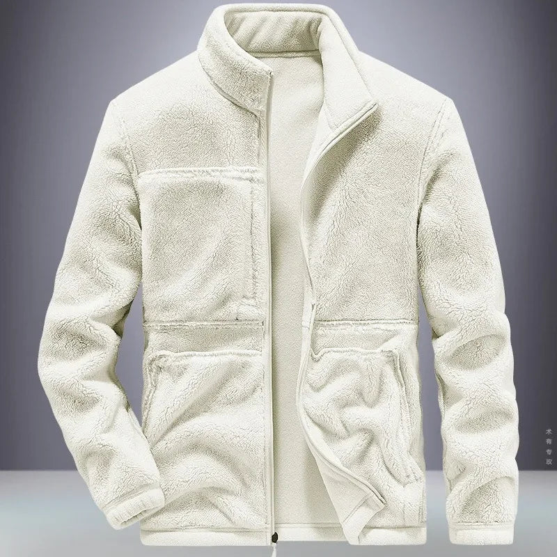 Winter Jacket for Men, Trendy with Added Fleece and Thick Lamb Jacket, Outdoor Sportswear, Oversized Jacket