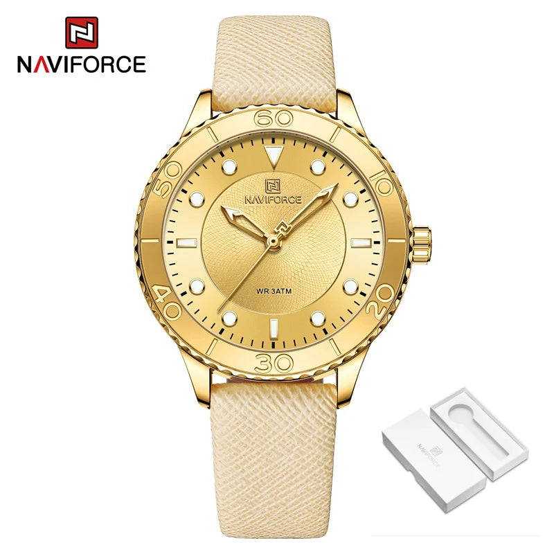 2022 New Women Luxury Quartz Watch NAVIFORCE Ladies Fashion Casual Simple Wristwatch Luminous Pointer Leather Wristband Clock