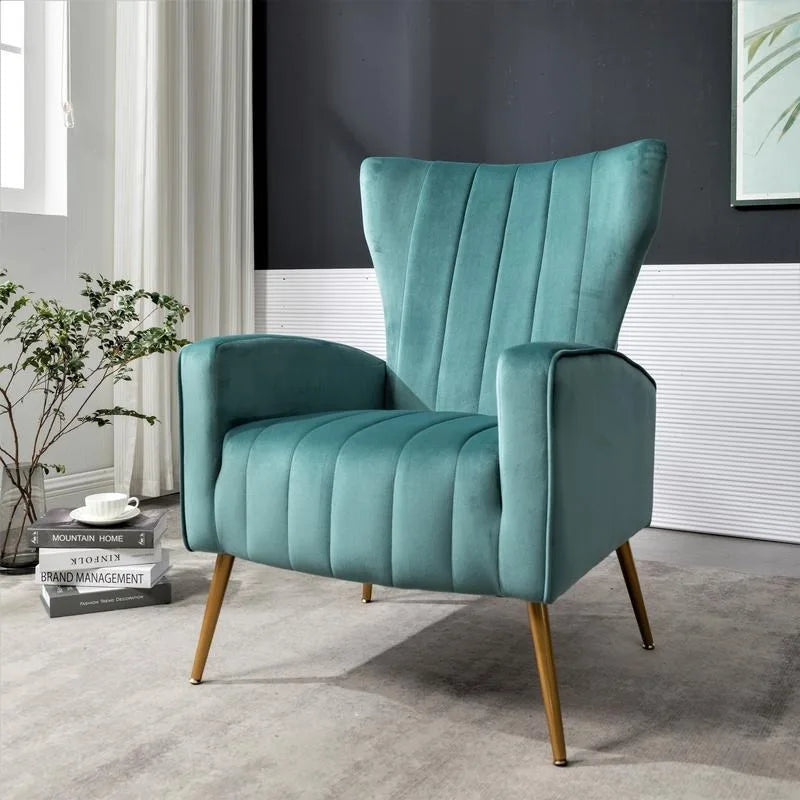 US Pride Furniture Modern Velvet Accent Chair for Living Room, Bedroom or Office with Stylish Metal Legs, Plush Upholsteall