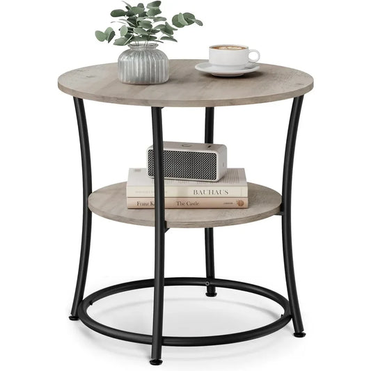 Round End Table with 2 Shelves for Living Room, Bedroom, Nightstand with Steel Frame for Small Spaces, Outdoor Acce Coffee Table