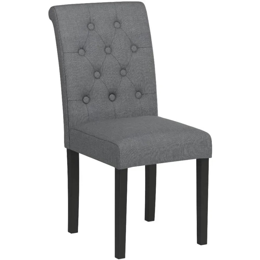 Set of 6 Chairs Upholstered Fabric Dining Chairs with Button-Tufted Details (Gray) dinning table chairs furniture