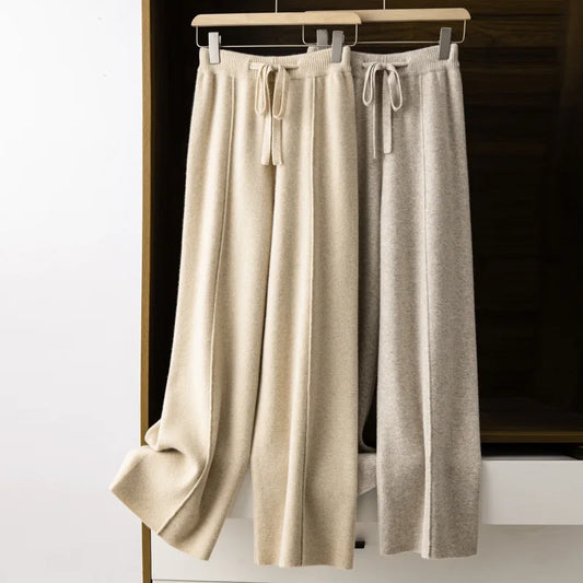 2023 New Autumn and Winter  Women Cashmere Fashion Pants Knitted Loose Cashmere Women Pants Women