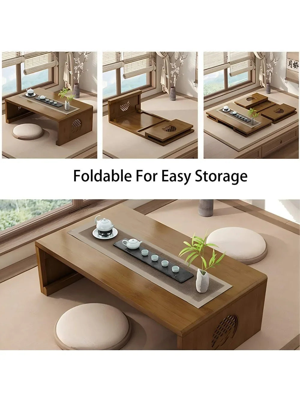 olding Coffee Table Foldable Floor Table Low Table for Living Room,Dining Room,Tea,Tatami,Home Decoration (47.24