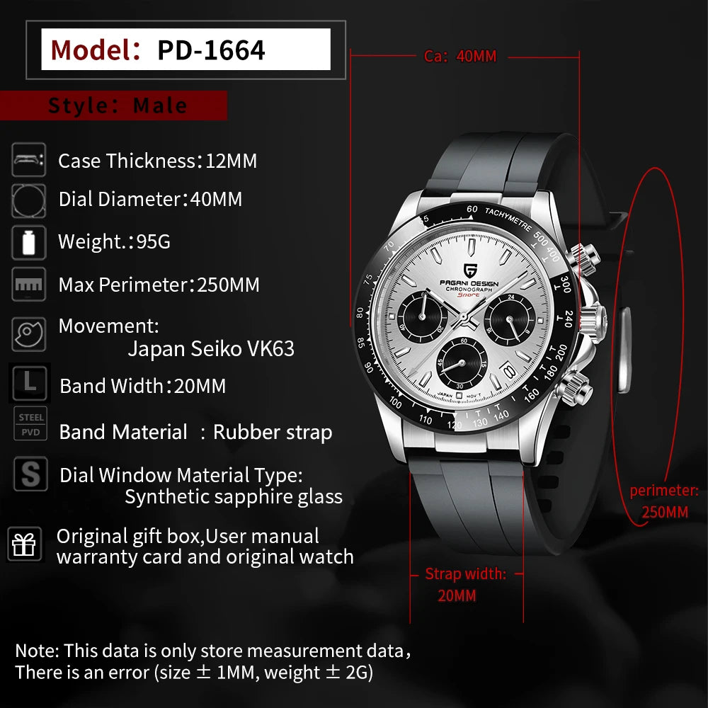 PAGANI DESIGN Quartz Watch Men 2023 New Top Brand Automatic Date Men's Wristwatch Silica gel Waterproof Sport Chronograph Clock