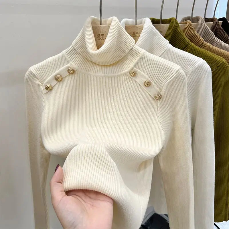 2024 Autumn and Winter New Cashmere Sweater Women's Turtleneck Long sleeved Knit Pullover Slim Cashmere Sweater