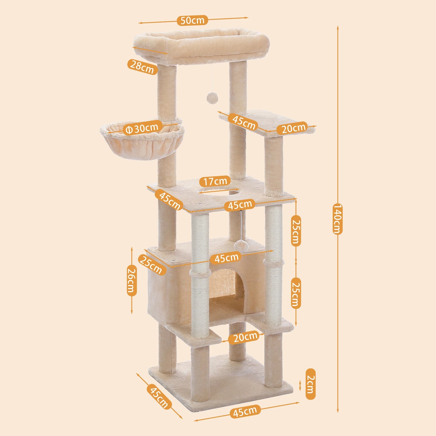 Tall Cat Tree Tower for Indoor Spacious Top Perch Anti-tip Kit Stable Sisal Scratching Post for Kitten Cozy Large Condo Grey