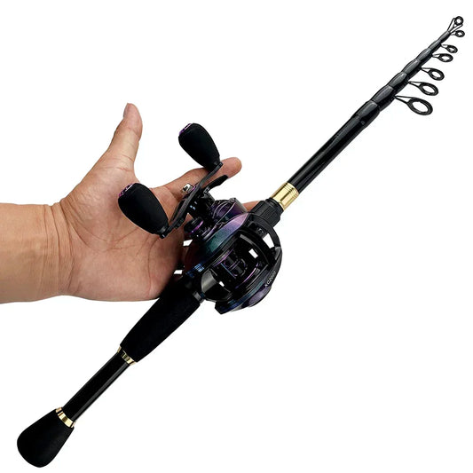 1.6m -2.4m Casting Spinning Fishing Rod Combo Telescopic Carbon Lure Fishing Rod 8.1:1 Gear Ratio Max Drag 8kg Reel Set Pesca