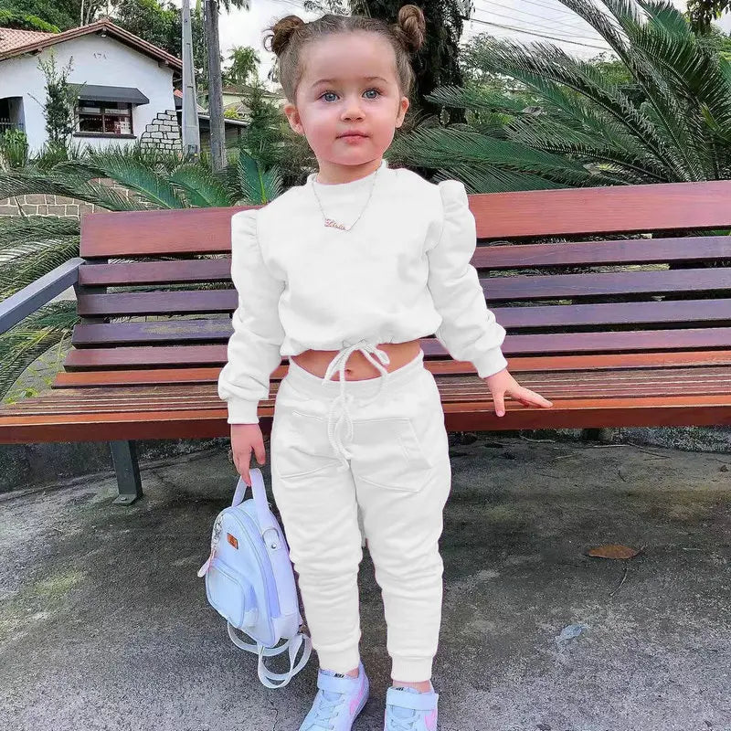 1-8Years Children's Kids Girls Fall Clothing Outfits Solid Color Long Sleeve Crop Tops+Sport Pants Trousers Fashion Clothes Sets