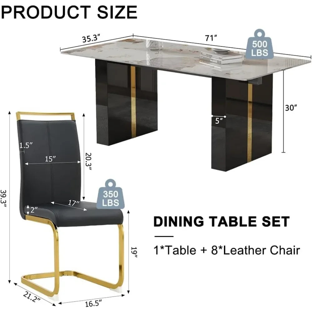 Dining Room Table Set , Faux Marble Table Set for 8 with PU Leather Chairs for Kitchen, Bar, Living Room,Dining Table and Chairs