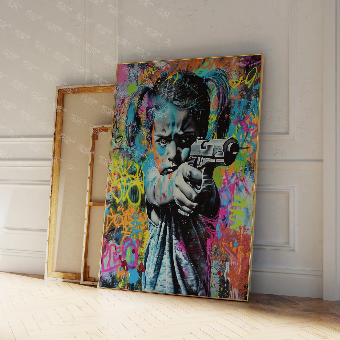 Modern Abstract Girl With Gun Graffiti Draw Wall Art Prints Canvas Painting Poster Picture For Living Room Home Decor