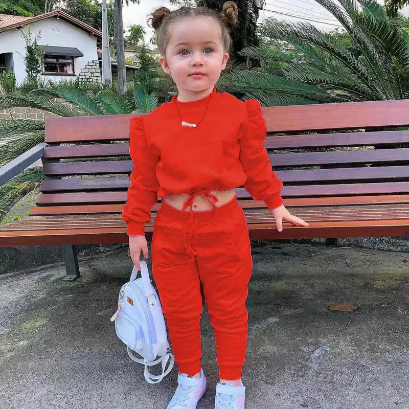 1-8Years Children's Kids Girls Fall Clothing Outfits Solid Color Long Sleeve Crop Tops+Sport Pants Trousers Fashion Clothes Sets