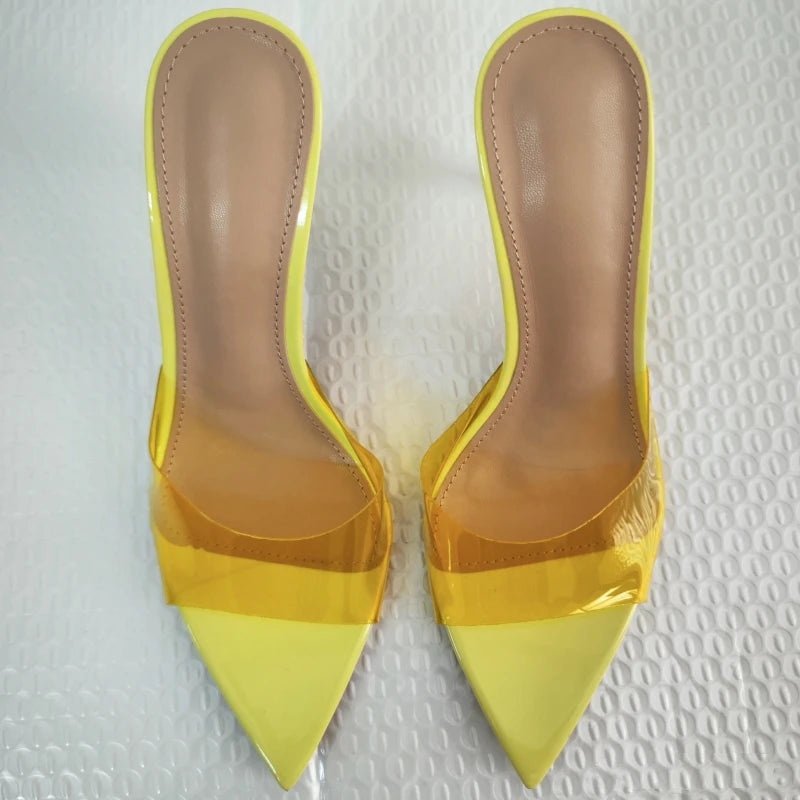 New Summer Women's High-heeled Sandals Simple Transparent High-heeled Slippers Stiletto Pointed Open-toed Slippers Mules