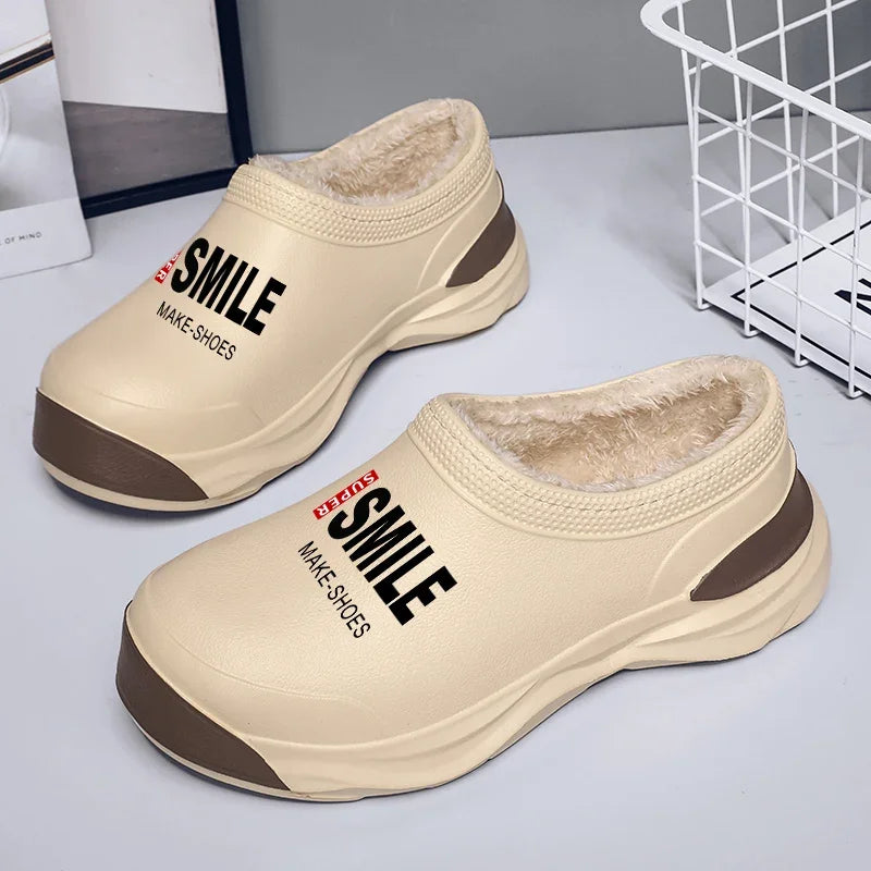 Men's Slippers Indoor Chef Shoes Soft and Comfortable Add Velvet Waterproof Wear-resistant Shoes for Men Thick Bottom Fashion