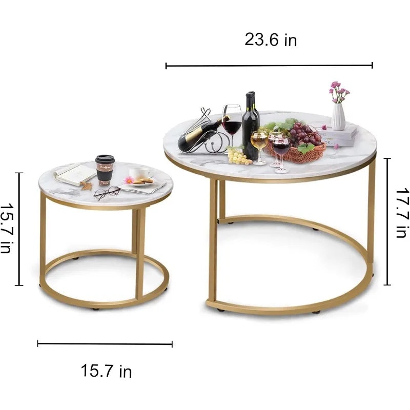 White Marble Nesting Coffee Table for  2 Sets Modern Furniture Living Room Sets End Side Table Night Stand for Bed Room