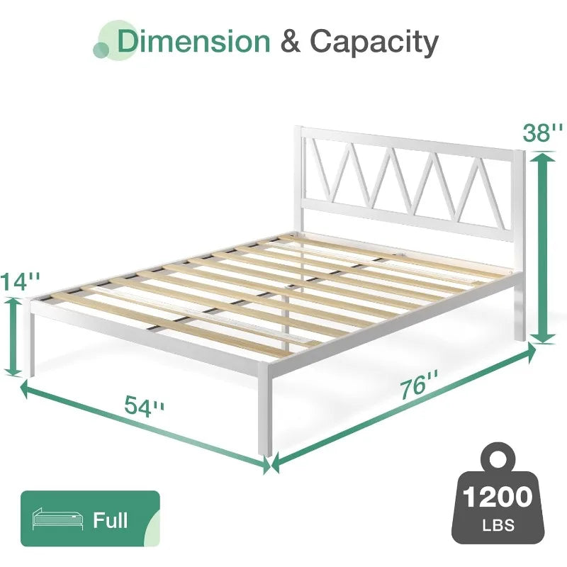 Full Size Bed Frame with Headboard, Metal Platform Bed Frame,Wood Slat Support, Heavy Duty, No Box Spring Needed, Easy Assembly