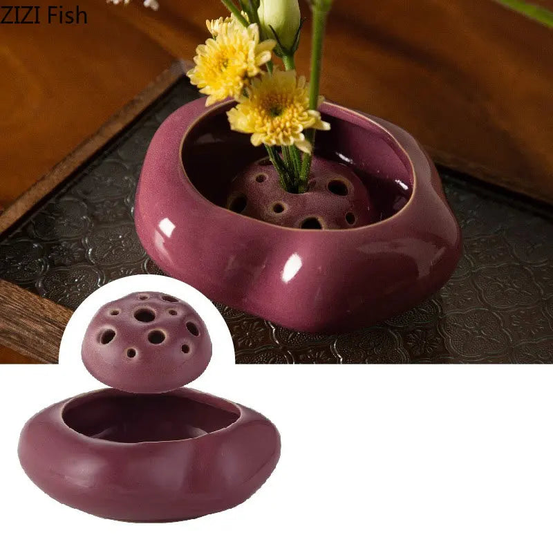 Simplicity Lotus Seedpod Ceramic Vase Artificial Flower Decorative Flowers Pots Desk Decoration Floral Arrangement Modern Decor