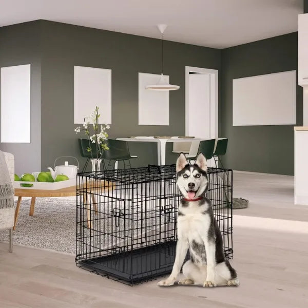 FDW Dog Crate Dog Cage Pet Crate for Large Dogs Folding Metal Pet Cage Double Door W/Divider Panel Indoor Outdoor Dog