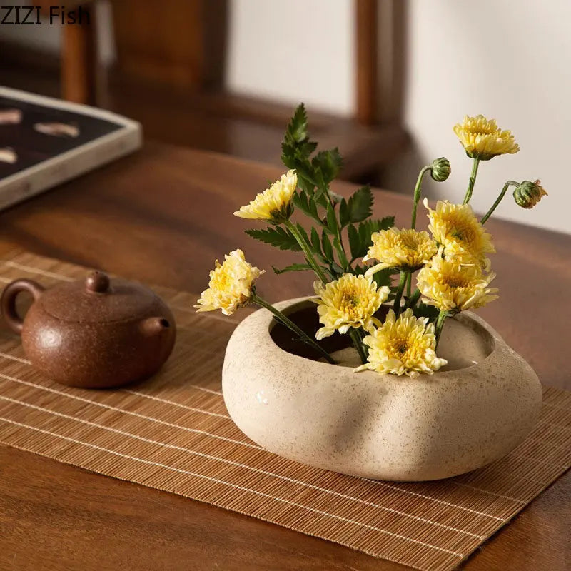 Simplicity Lotus Seedpod Ceramic Vase Artificial Flower Decorative Flowers Pots Desk Decoration Floral Arrangement Modern Decor