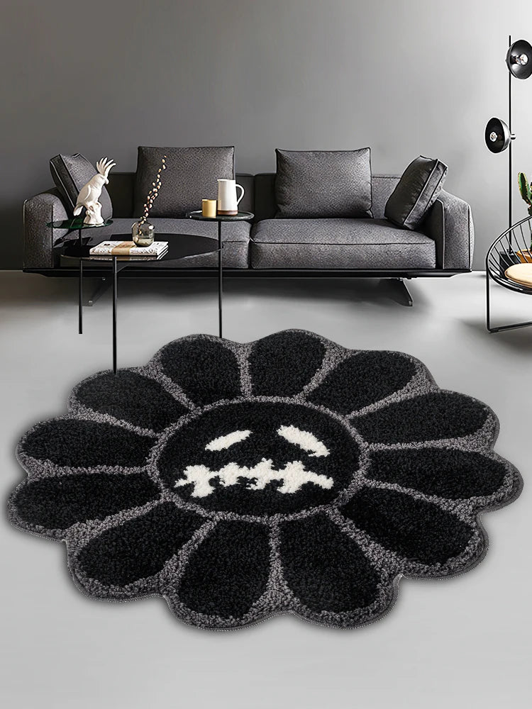 Smiling Face Tufted Rug Flower Art Rug for Bedroom Living Room Retro Rainbow Fluffy Bathroom Smile Rug Nonslip Mat Home Decor