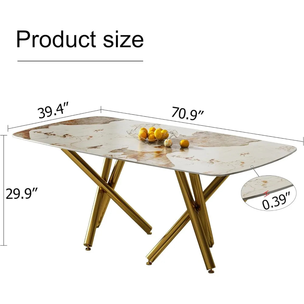 71“Glass Dining Tables, Dining Room Table for 6-8， Dinings Room Funiture, Top and Gold Metal Legs, Gold KitchenTables