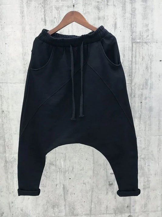 Hip Hop Mens Drop Crotch Casual Sweatpants Ankle Length Trousers Drawstring Loose Fit Spring Summer Men Streetwear Harem Pants