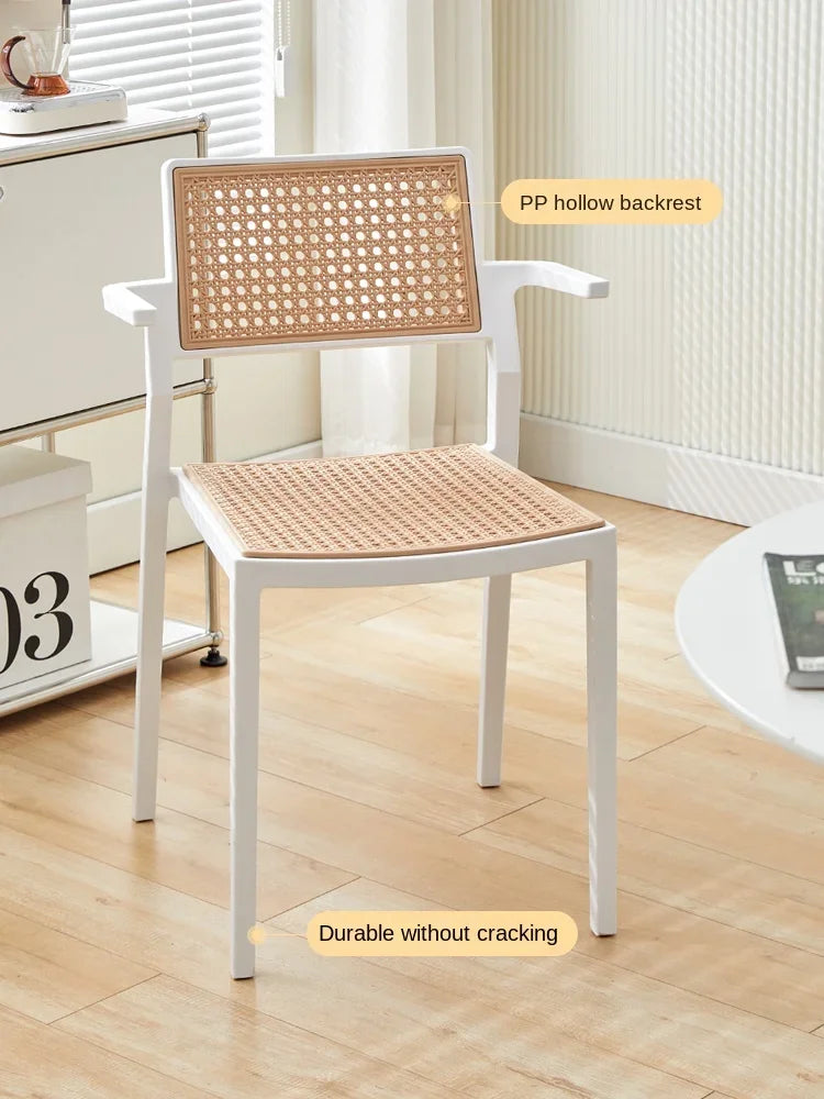 Household Imitation Rattan Backrest Plastic Sedentary Comfortable Dining Table and Chairs Balcony Ergonomic Leisure Chairs