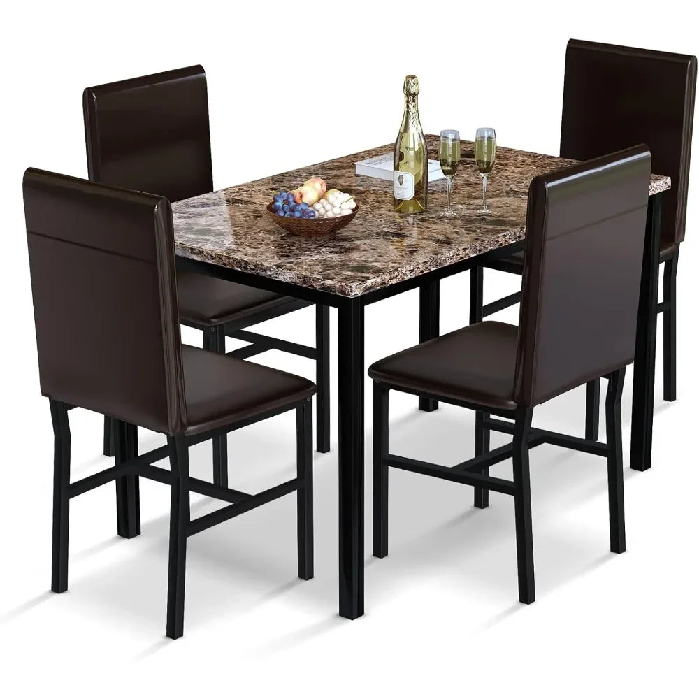 5 Piece Dining Table Set for 4,Faux Marble Kitchen Table and Chairs for 4, Dining Room Table Set with Chairs