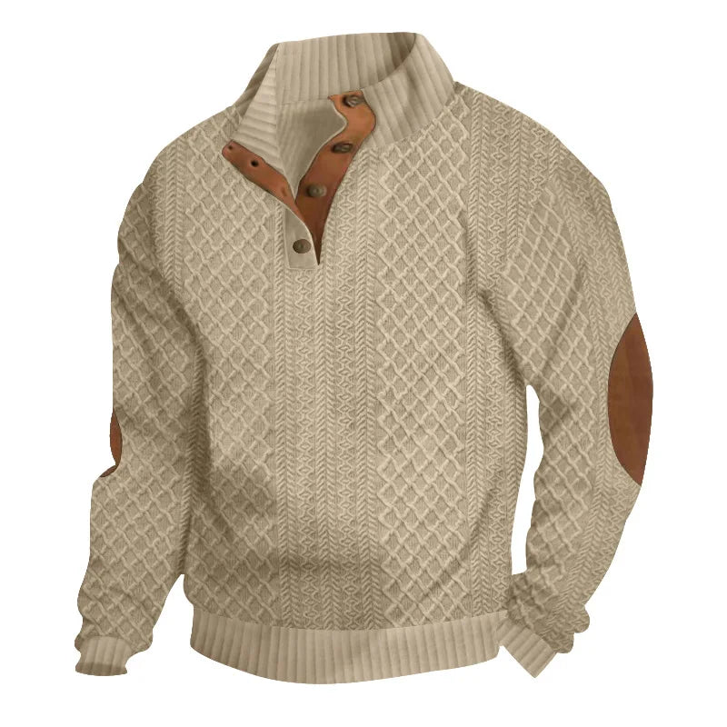 Men's Fashion Pullover Jacquard Design O-neck Long Sleeve Top Casual Soft Sweatshirt Spring Autumu Clothing