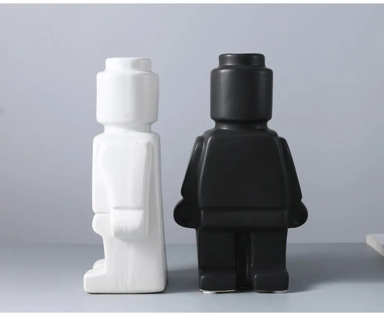 Minifigure Building Blocks Ceramic Robot Flower Vase Home Decoration Modern Home Interior Office Desk Decoration Pendants