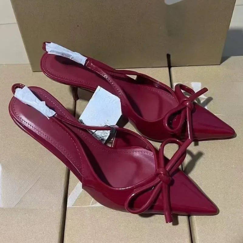 Bow Pointed Toe High Heels Sandals Women Brand Designer Shoes Fashion Slides Sexy Slingback Shoes Elegant Mules Sandals Female