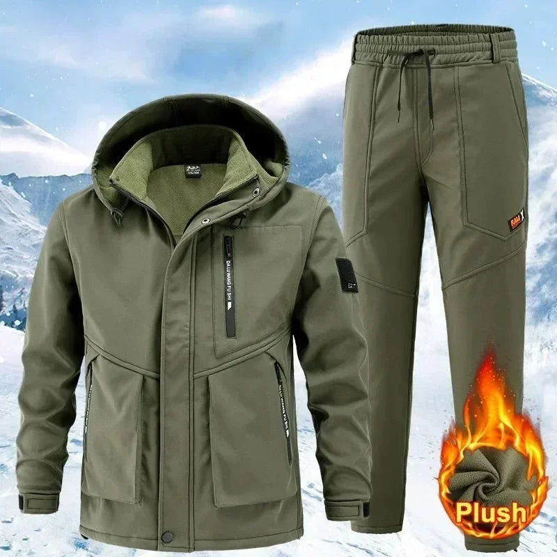 New Warm Tracksuit Men Outdoor Sport Suits Winter Two Piece Set Mens Padded Thickened Windproof Waterproof Riding Mountaineering