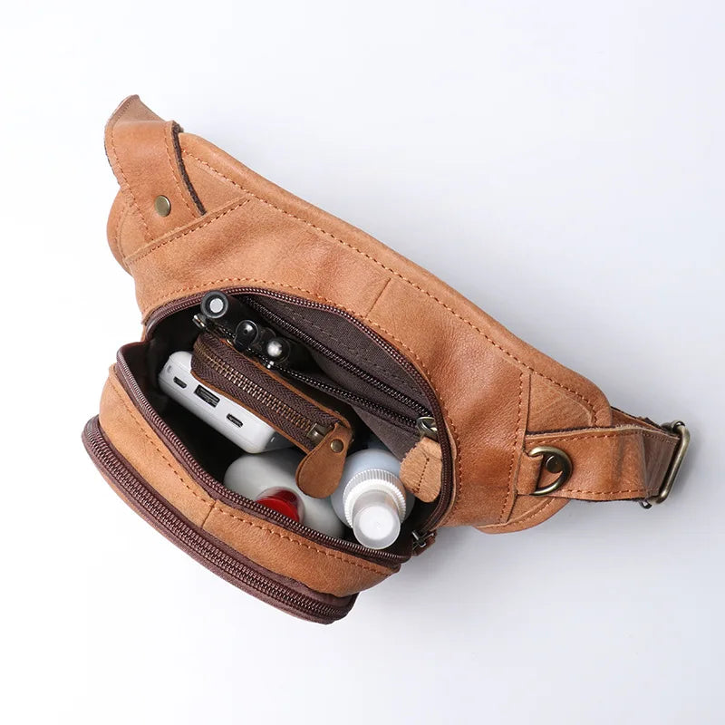 New Original Design Outdoor Sport Fanny Waist Bag Real Leather Men Sling Shoulder Chest Bag Climbing Hiking Male Belt Bap Pack