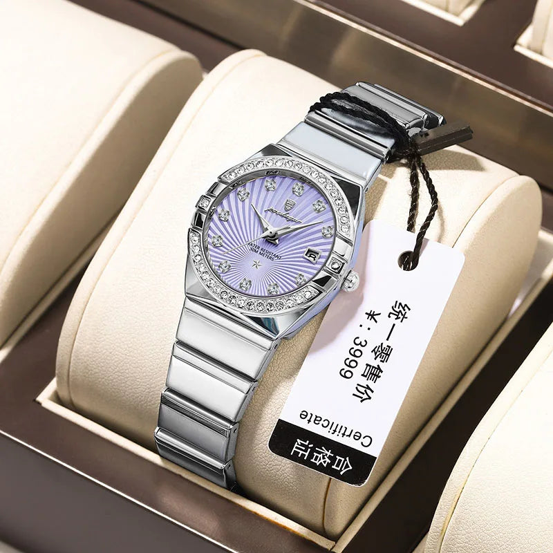 POEDAGAR Ultra Thin Diamond Womens Watch Luxury Waterproof Stainless Steel Quartz Woman Watch 2023 Elegant Rose Gold Clock Mujer