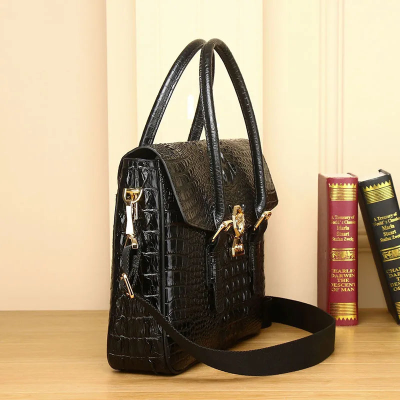 New 2024 Genuine Leather Men's Bag Crocodile Pattern Luxury Handbag Business Bag High Quality Shoulder Cross Bag Trendy